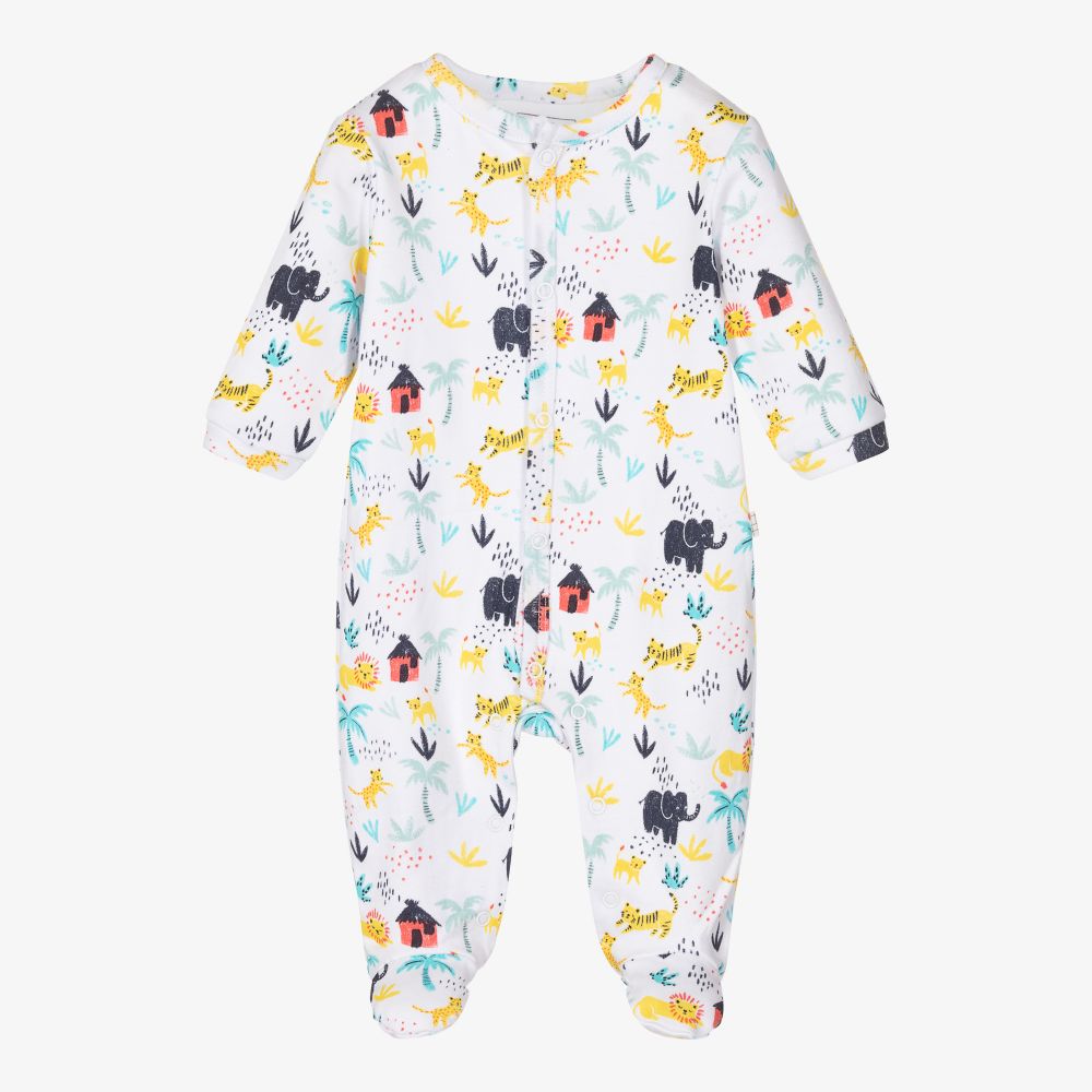 Carrément Beau - White Organic Animals Babygrow | Childrensalon