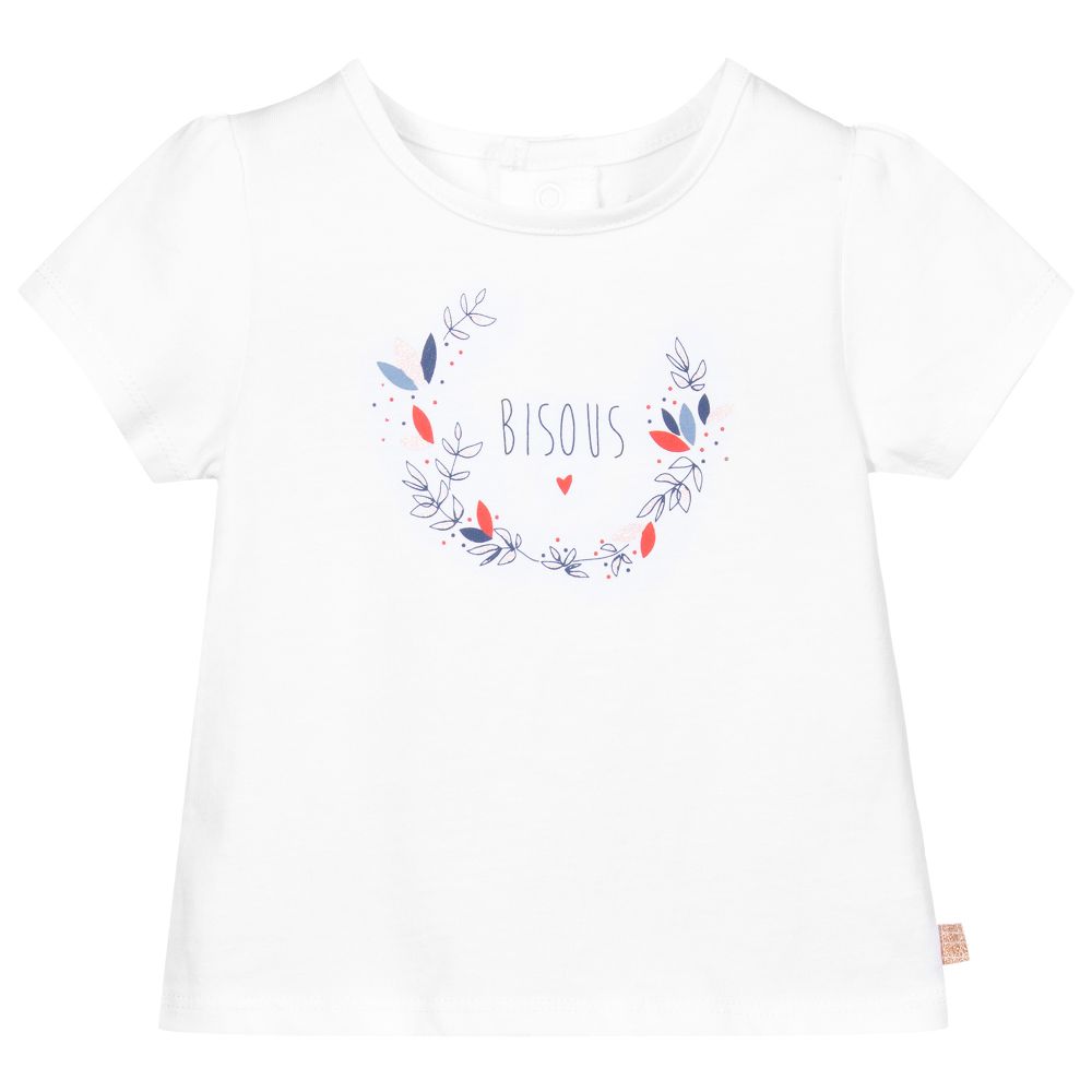 Carrément Beau-تيشيرت أطفال بناتي قطن عضوي لون أبيض وأزرق | Childrensalon Outlet