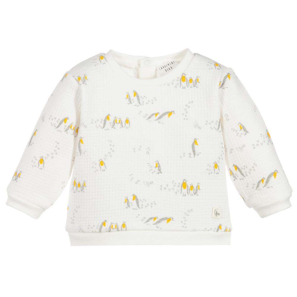 Carrément Beau - White Penguin Sweatshirt | Childrensalon