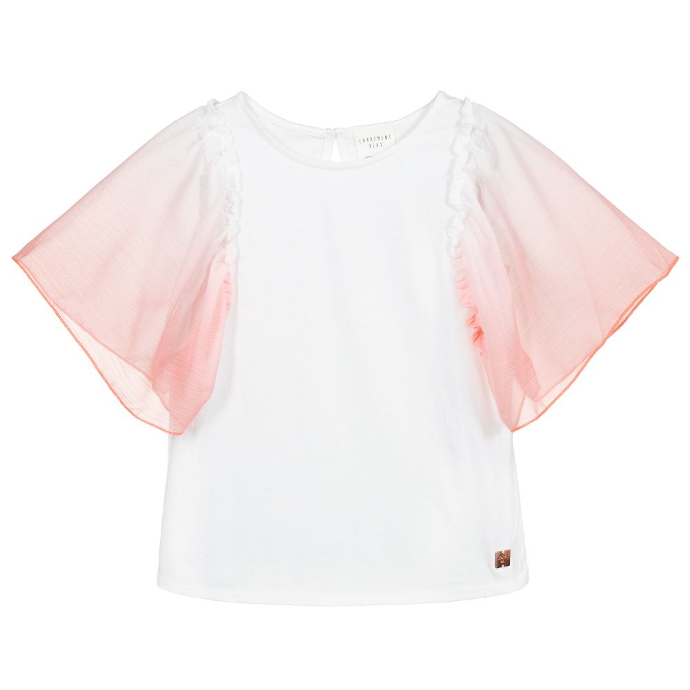 Carrément Beau - Baumwoll-T-Shirt in Weiß und Rosa | Childrensalon