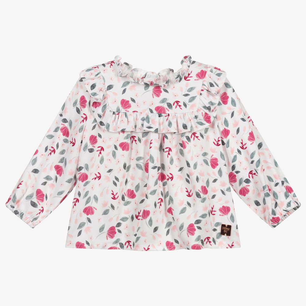 Carrément Beau-Бело-розовая блузка с цветами | Childrensalon Outlet