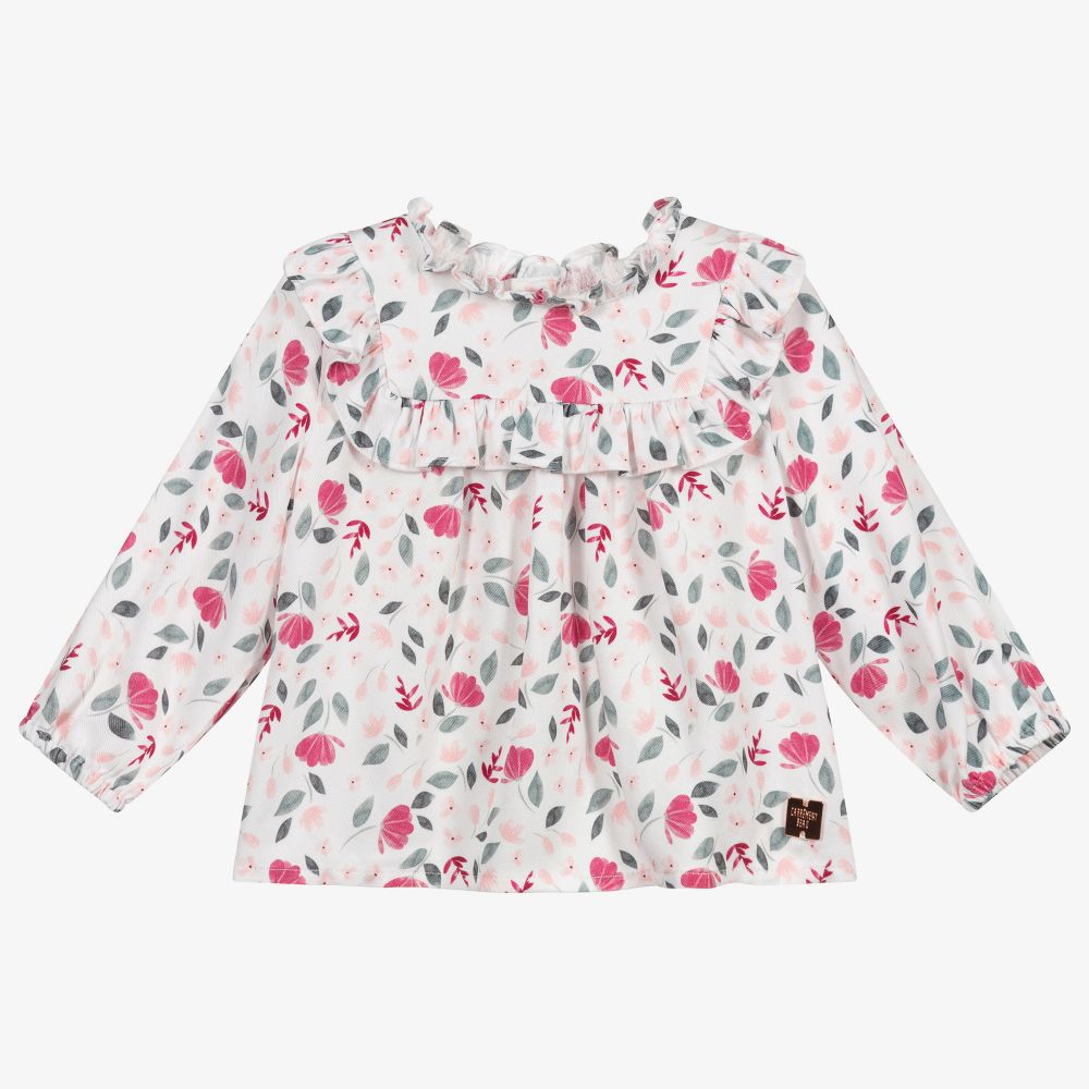 Carrément Beau - White & Pink Floral Blouse | Childrensalon