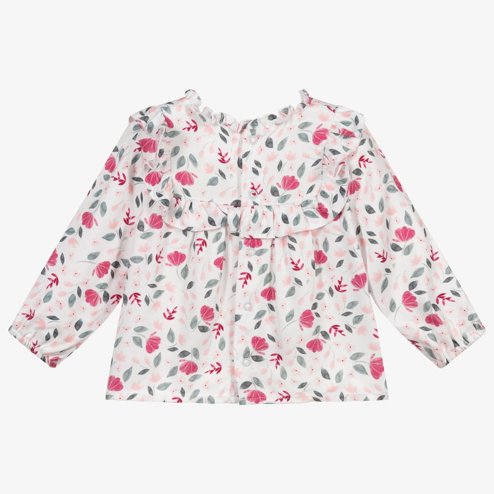 Carrément Beau-Бело-розовая блузка с цветами | Childrensalon Outlet