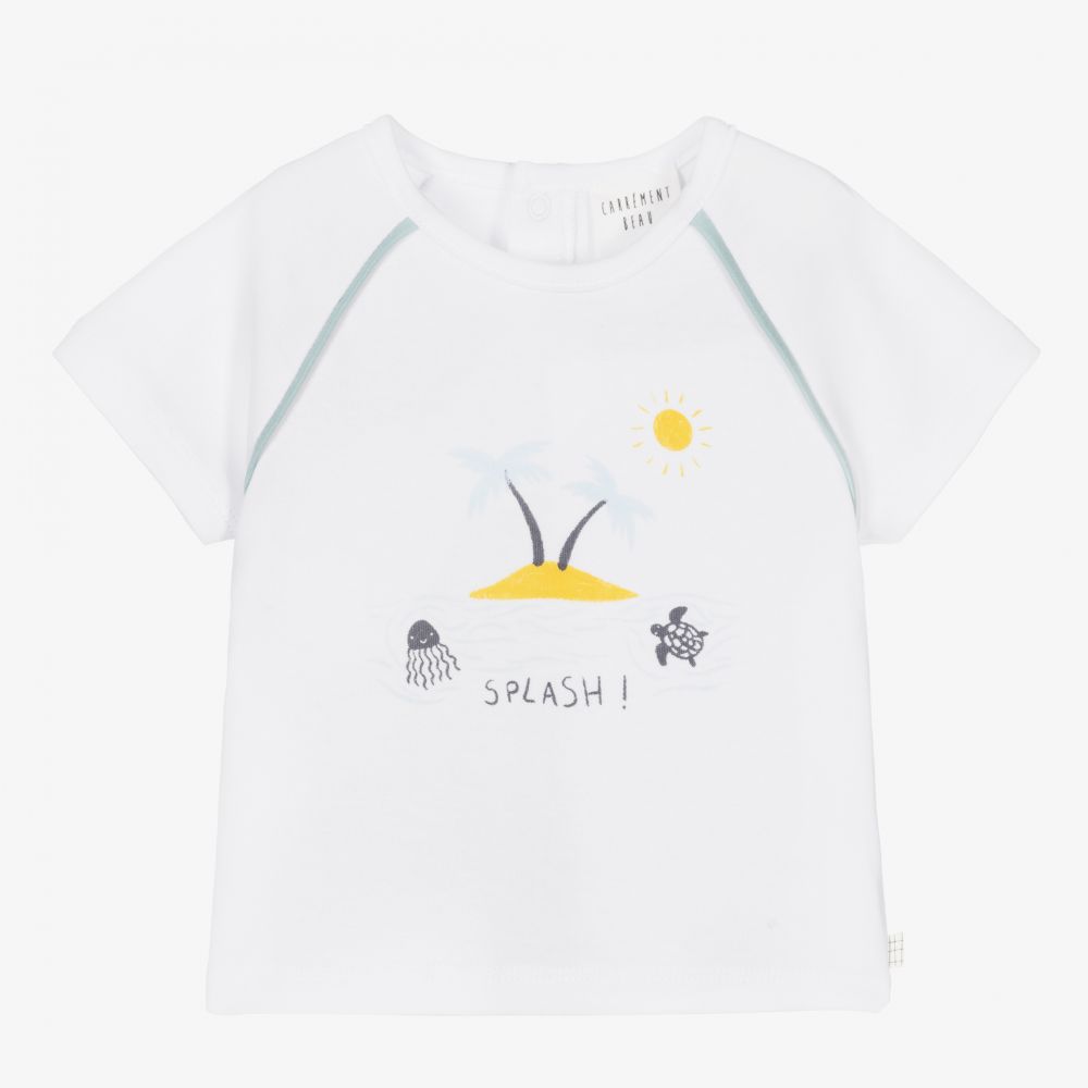 Carrément Beau - Weißes T-Shirt mit Tropeninsel-Print | Childrensalon