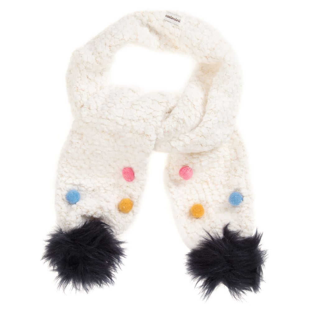 Catimini - Baby Girls White Pom-Pom Scarf | Childrensalon