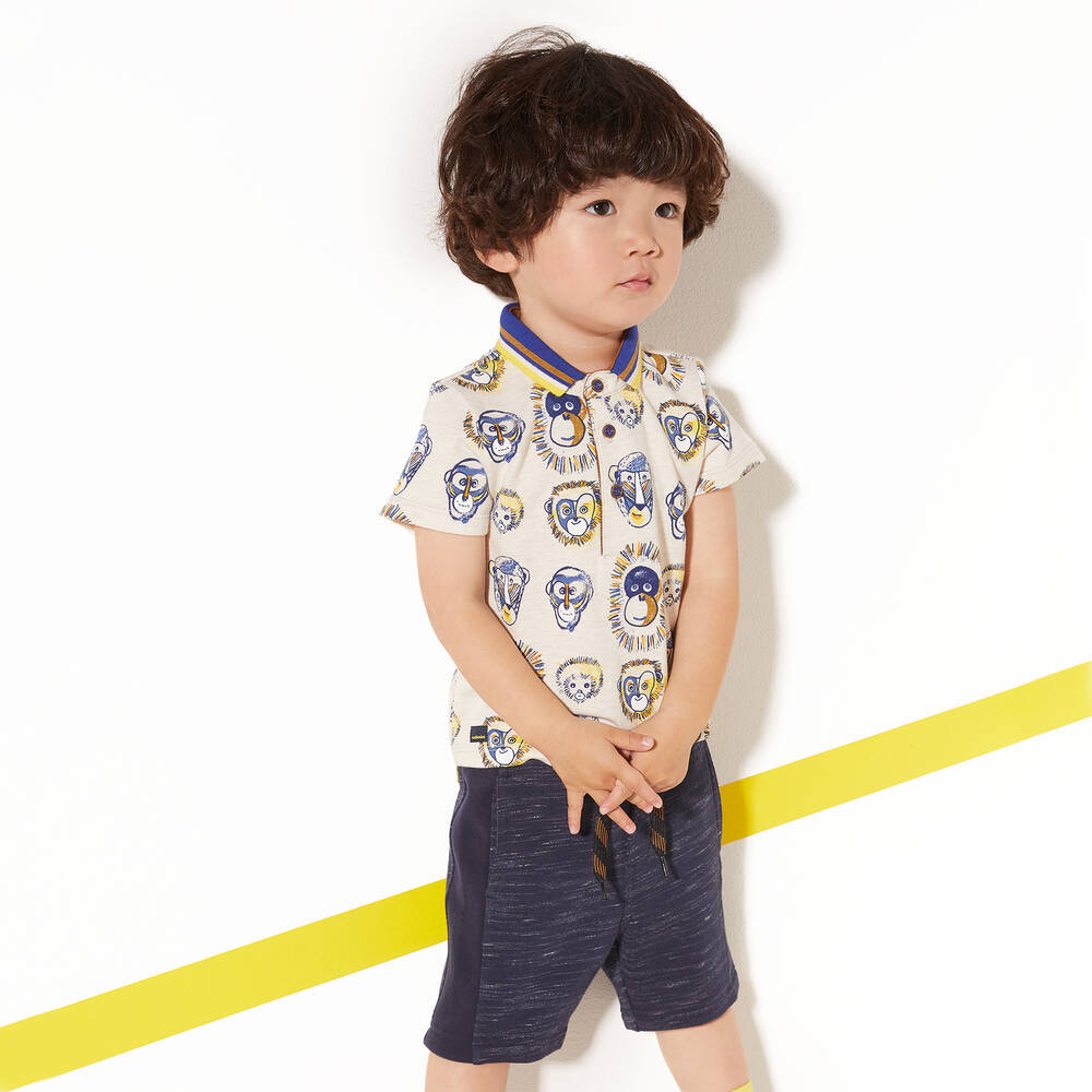 كاتامني-توب بولو أطفال ولادي قطن لون بيج وأزرق | Childrensalon Outlet