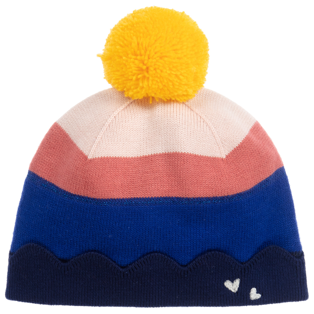 Catimini - قبعة مزيج فيسكوز وصوف لون أزرق وزهري للبنات | Childrensalon