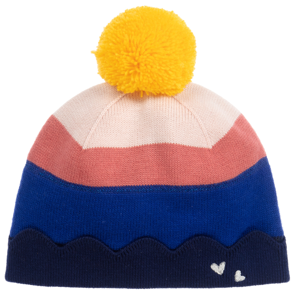 Catimini - Bonnet bleu et rose à pompon | Childrensalon