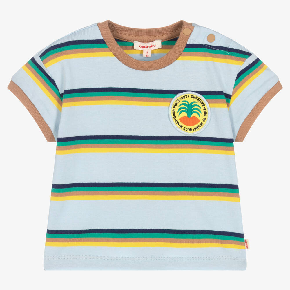 Catimini - Голубая хлопковая футболка в полоску | Childrensalon