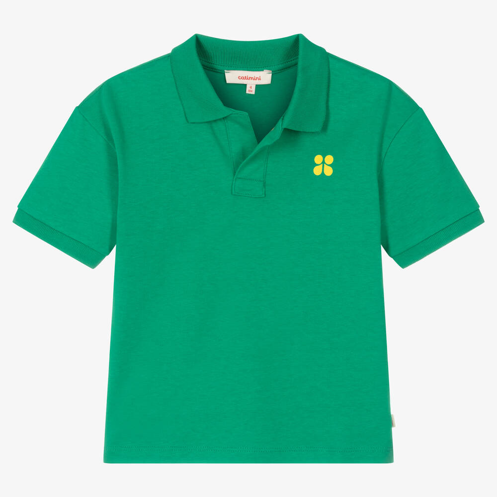 Catimini - Boys Green Cotton Polo Shirt  | Childrensalon