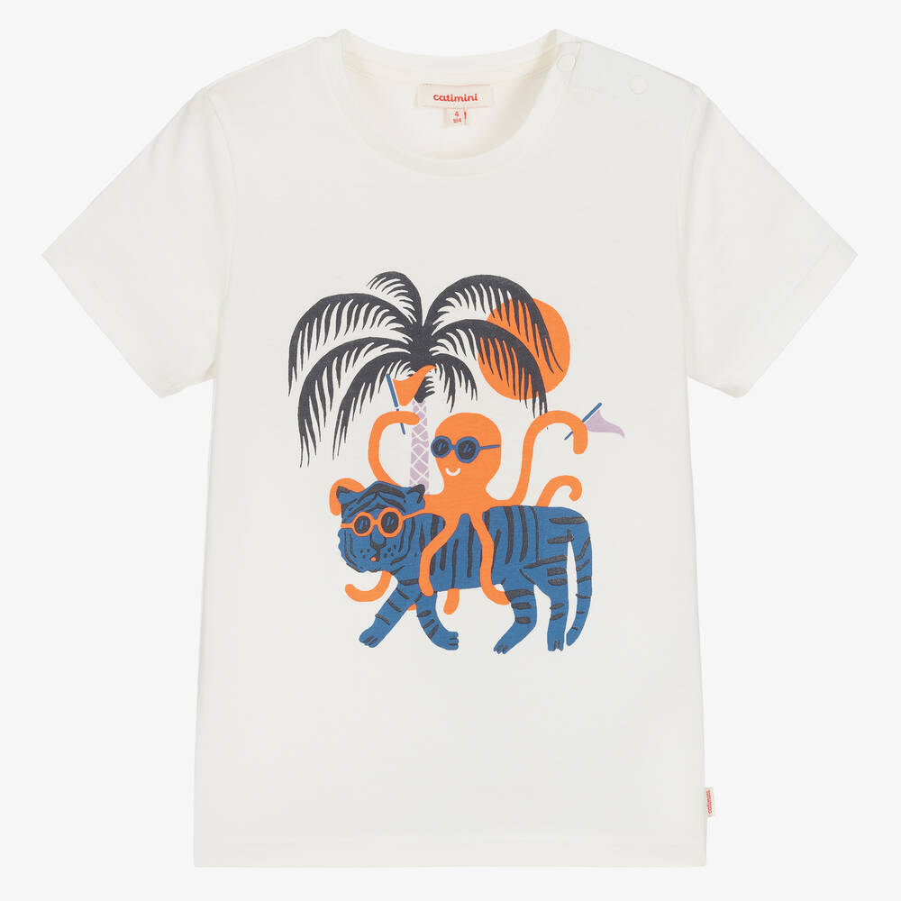Catimini - Boys Ivory Octopus T-Shirt | Childrensalon