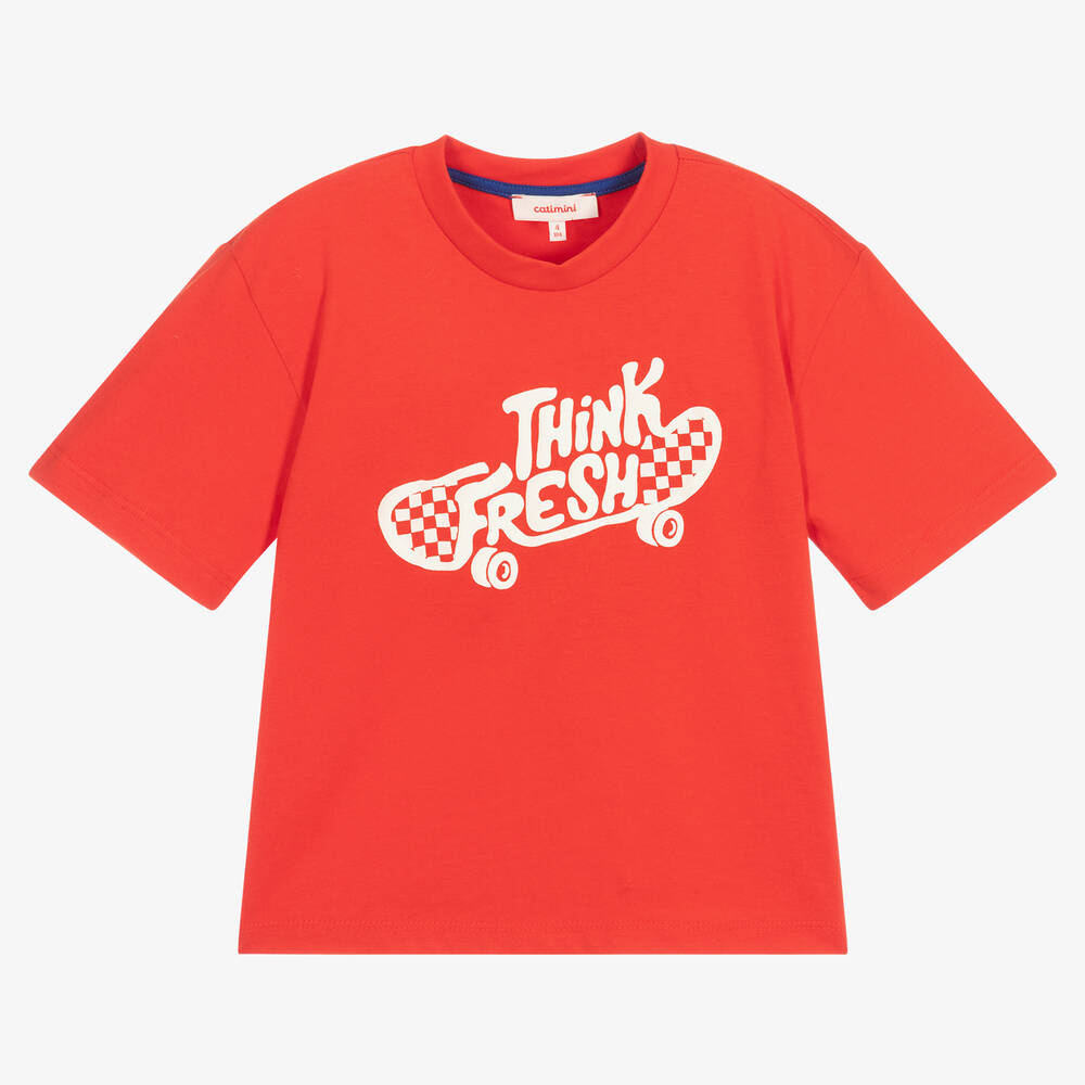 Catimini - Boys Red Cotton Skateboard T-Shirt | Childrensalon