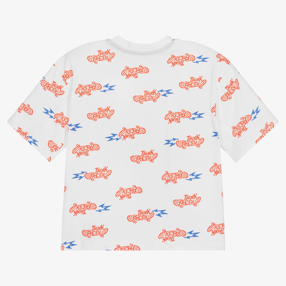 Catimini-Белая хлопковая футболка со скейтбордами | Childrensalon Outlet