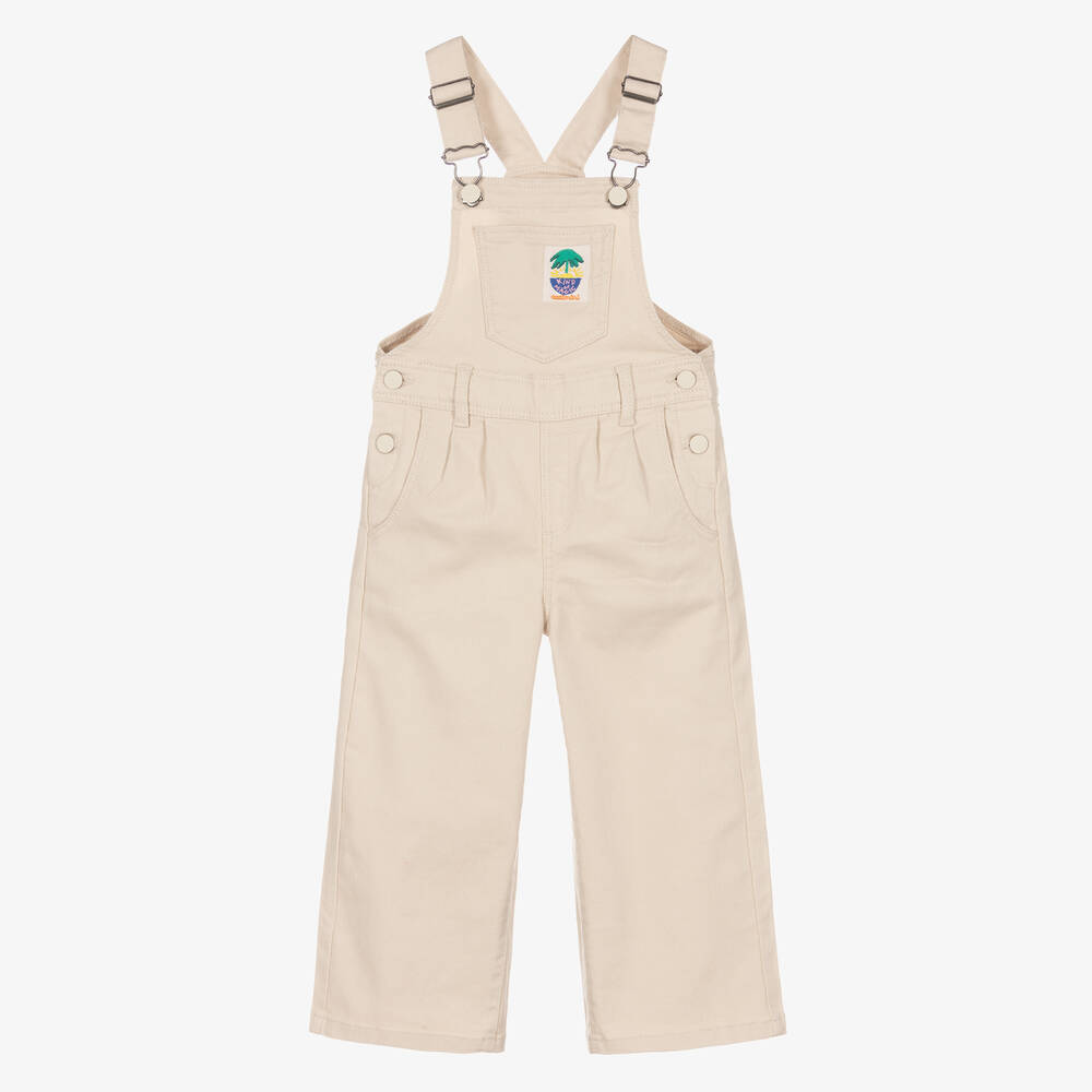 Catimini - Girls Beige Cotton Twill Dungarees | Childrensalon