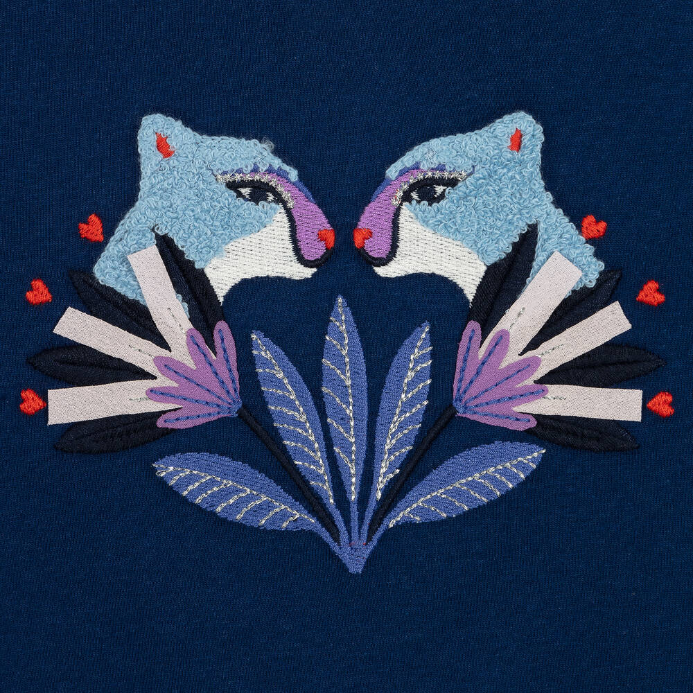 Catimini-Синий хлопковый топ с пантерами для девочек | Childrensalon Outlet