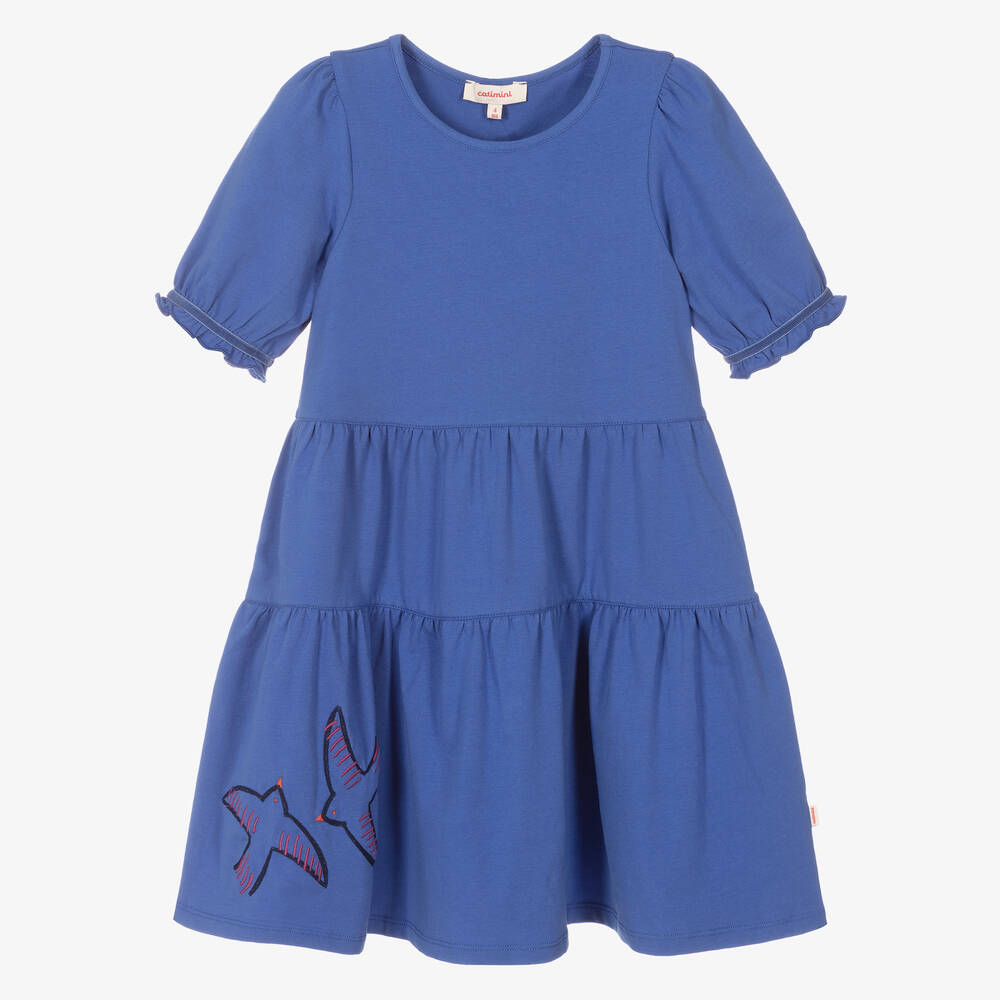 Catimini - Girls Blue Cotton Dress | Childrensalon