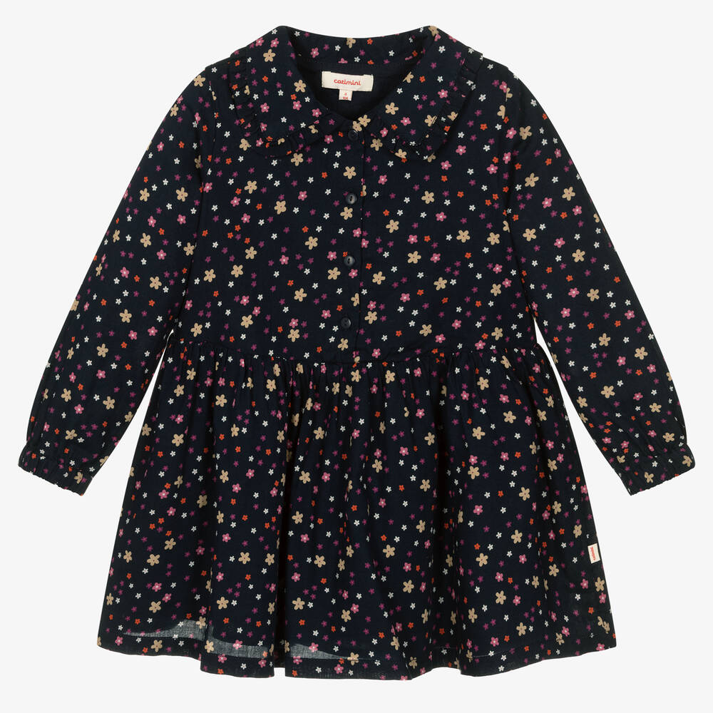 Catimini - Girls Blue Cotton Floral Dress | Childrensalon