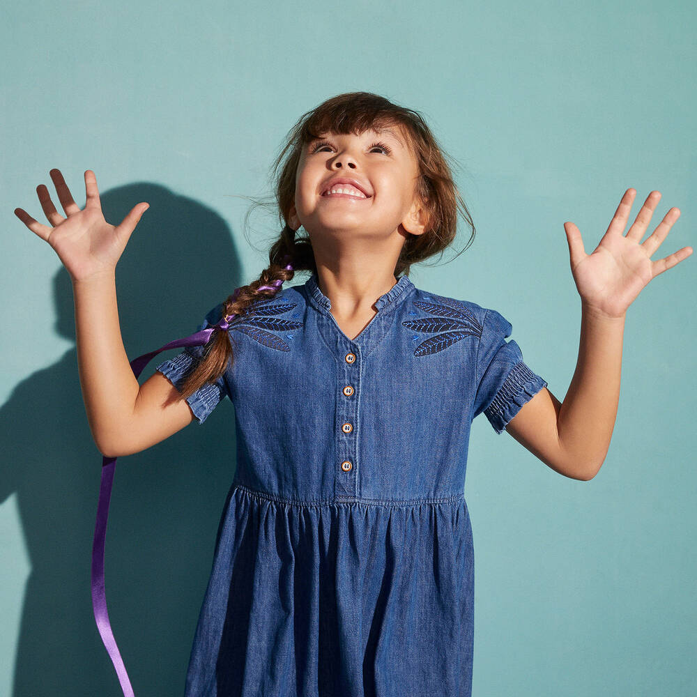 Catimini-فستان قطن دنيم لون أزرق داكن | Childrensalon Outlet