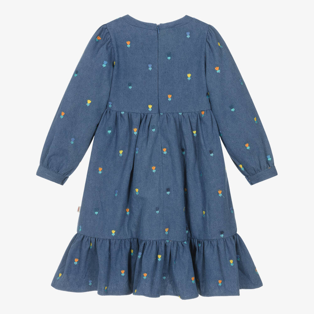 Catimini-Girls Blue Denim Dress with Embroidered Flowers | Childrensalon Outlet