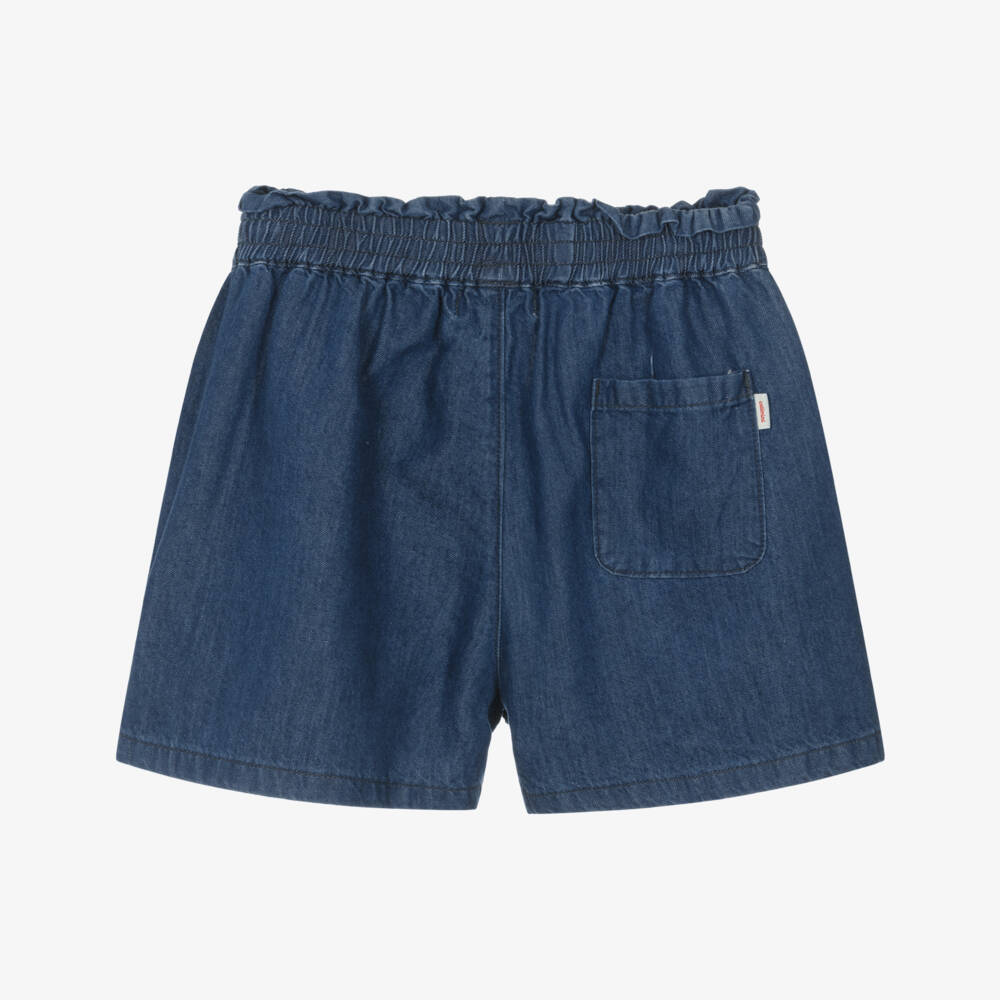 Catimini-Girls Blue Denim Shorts with Embroidered Flower | Childrensalon Outlet