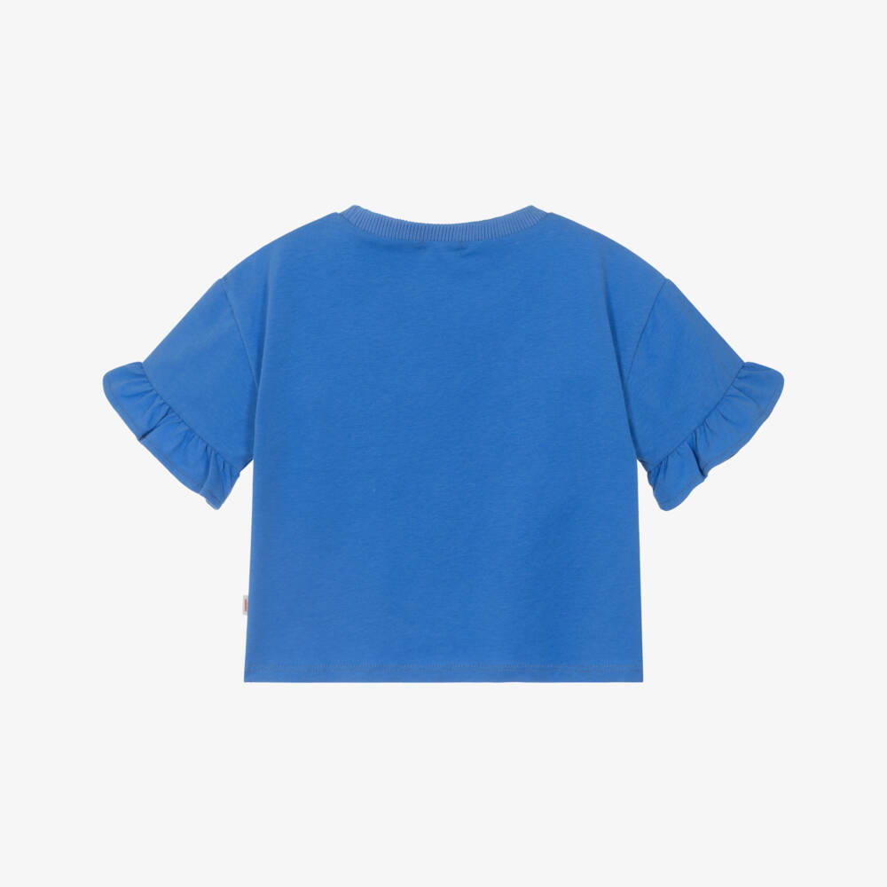 Catimini-Girls Blue Embroidered Cotton T-Shirt | Childrensalon Outlet