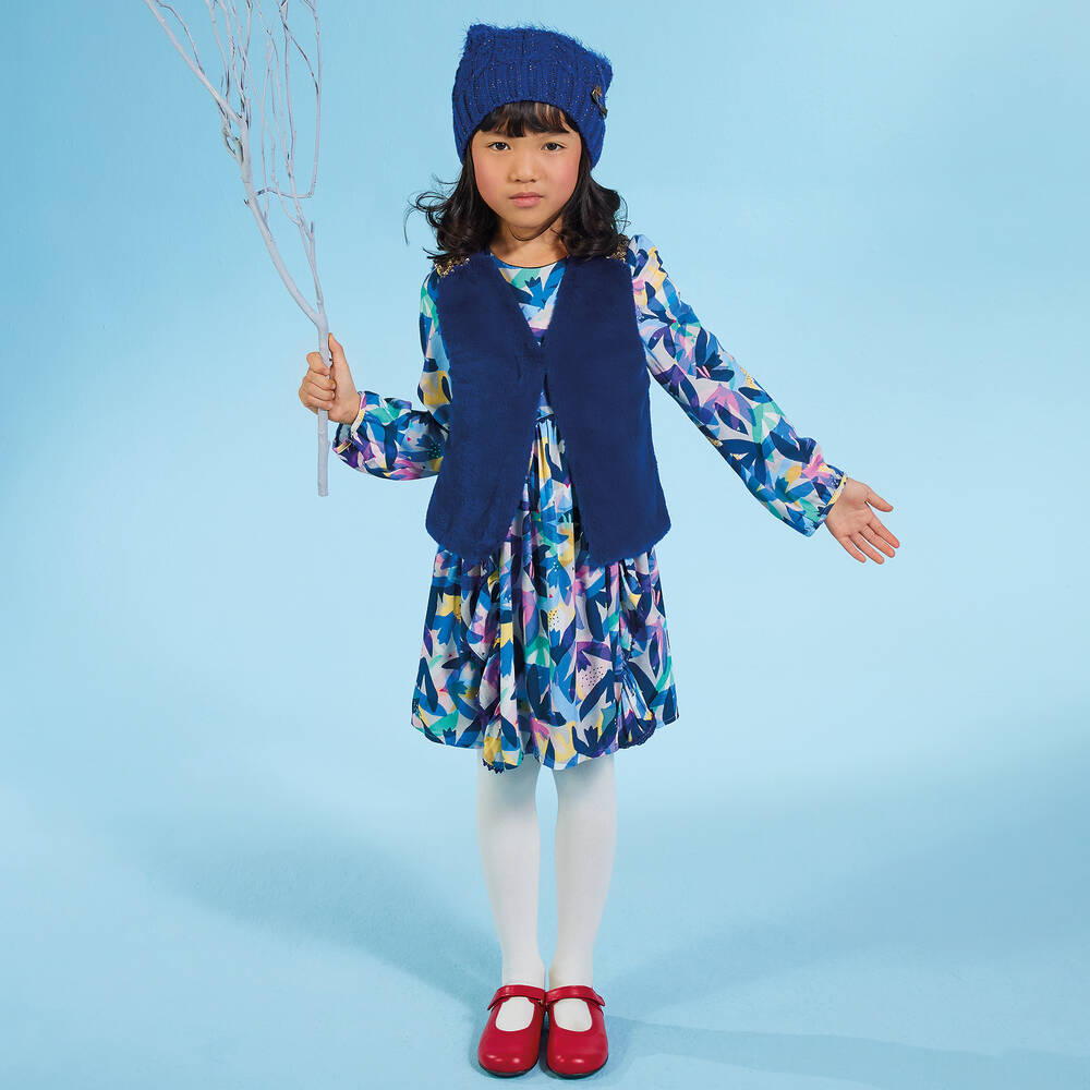 Catimini-Girls Blue Floral Crêpe Dress | Childrensalon Outlet
