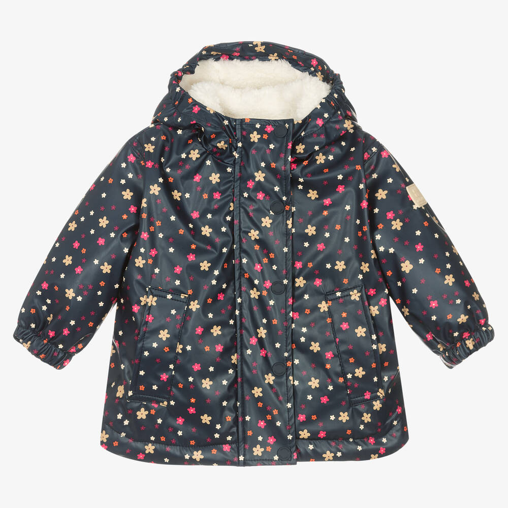 Catimini - Синяя куртка с капюшоном в цветочек | Childrensalon