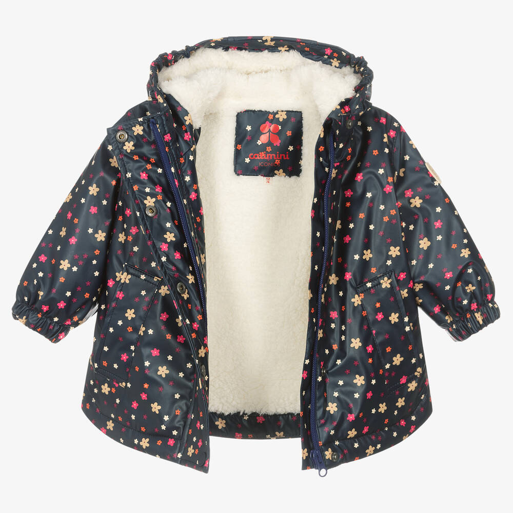 Catimini-Синяя куртка с капюшоном в цветочек | Childrensalon Outlet