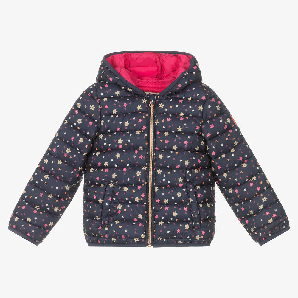 Catimini - Girls Blue Floral Puffer Jacket | Childrensalon