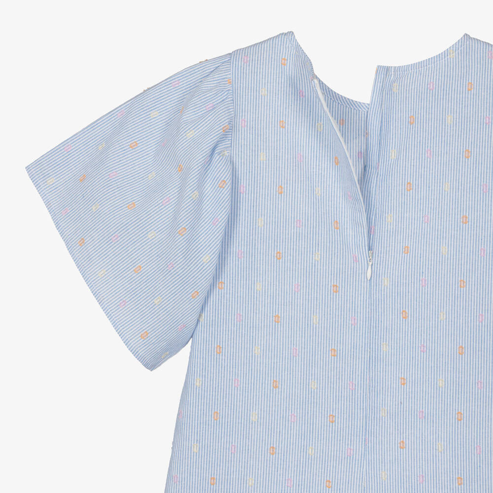 Catimini-Girls Blue Stripe Cotton Dress with Plumetis & Embroidery | Childrensalon Outlet