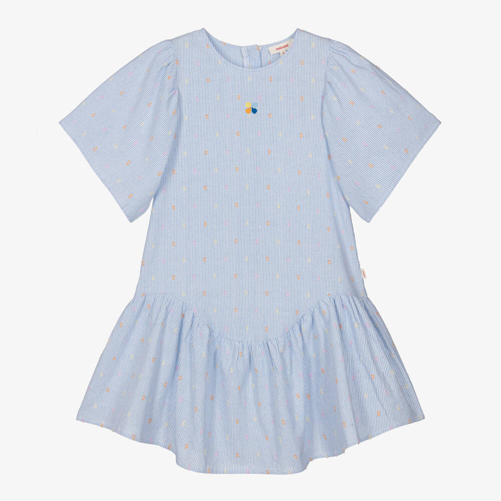 Catimini-Girls Blue Stripe Cotton Dress with Plumetis & Embroidery | Childrensalon Outlet