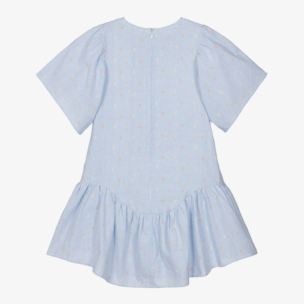 Catimini-Girls Blue Stripe Cotton Dress with Plumetis & Embroidery | Childrensalon Outlet