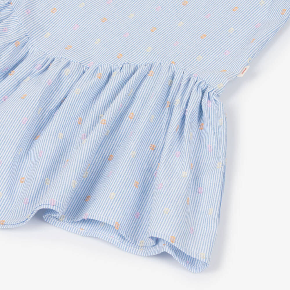 Catimini-Girls Blue Stripe Cotton Dress with Plumetis & Embroidery | Childrensalon Outlet