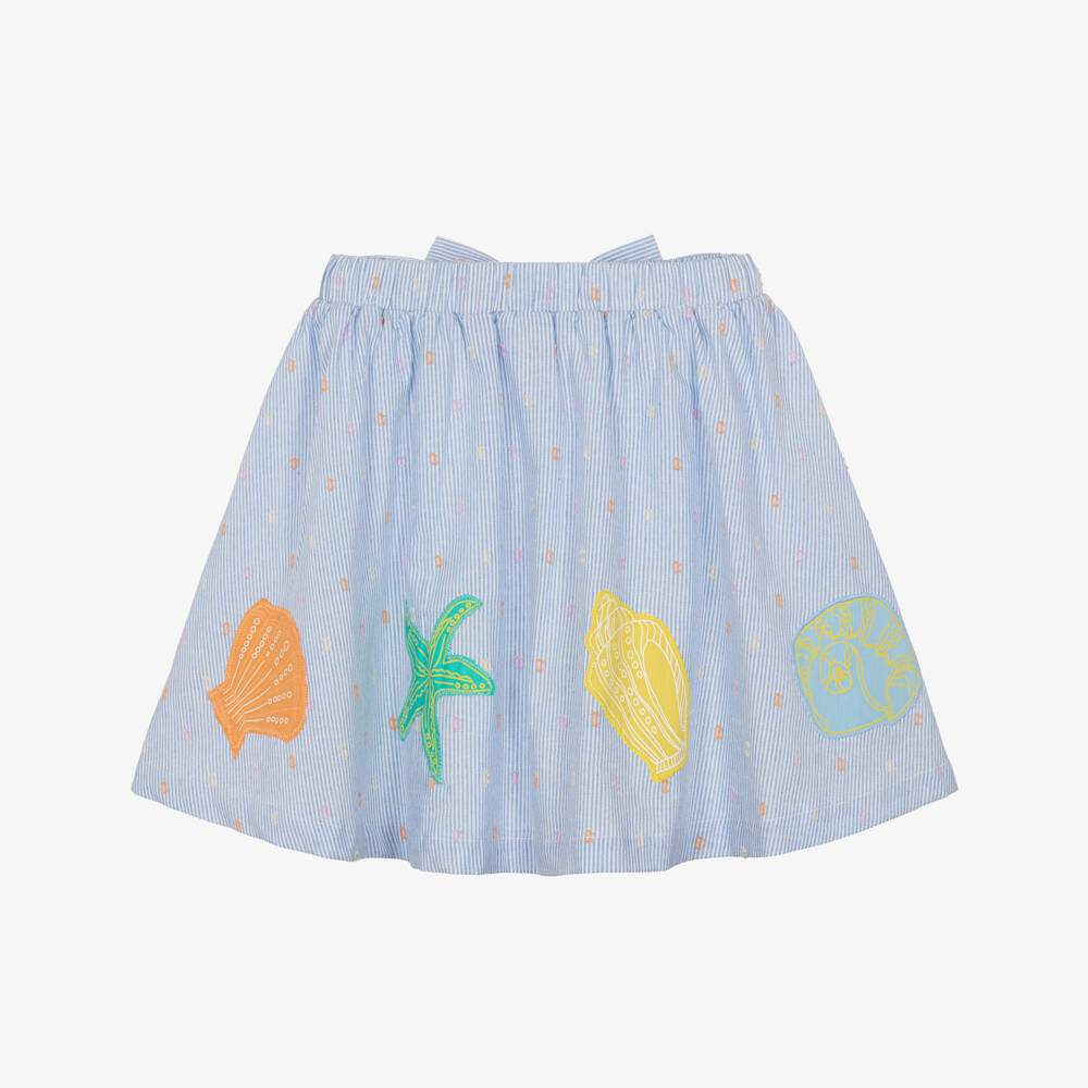Catimini-Girls Blue Stripe Cotton Skirt with Sea Shell Appliqués | Childrensalon Outlet