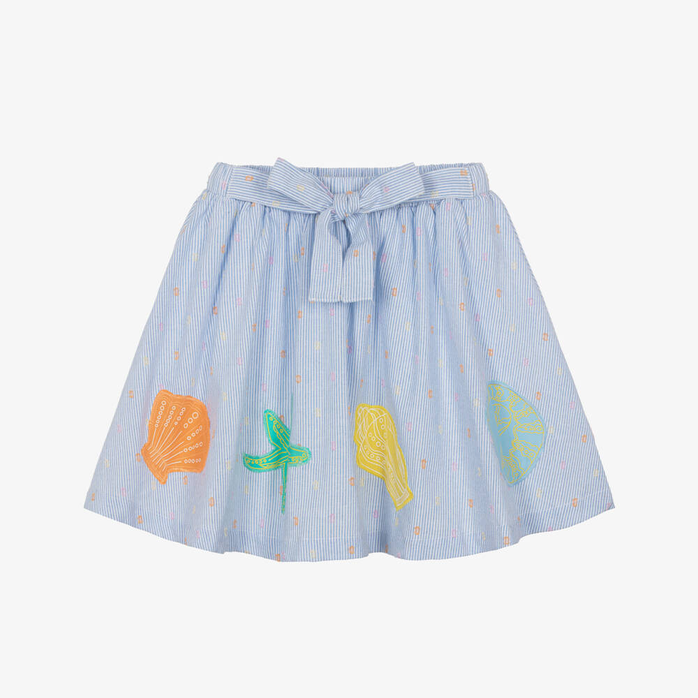 Catimini-Girls Blue Stripe Cotton Skirt with Sea Shell Appliqués | Childrensalon Outlet