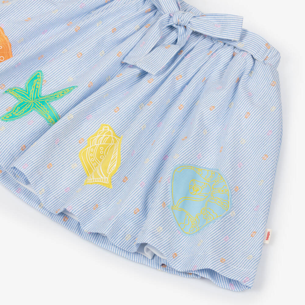 Catimini-Girls Blue Stripe Cotton Skirt with Sea Shell Appliqués | Childrensalon Outlet