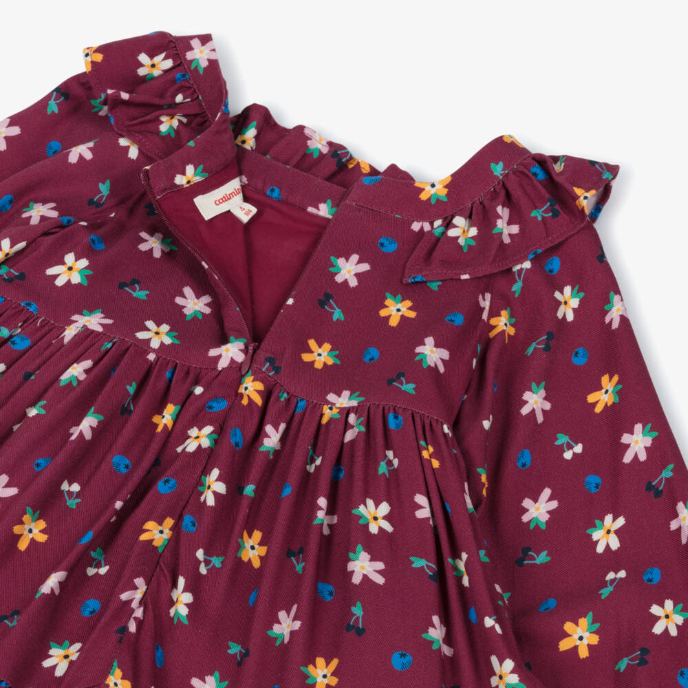 Catimini-Girls Burgundy Floral Long Sleeve Dress | Childrensalon Outlet