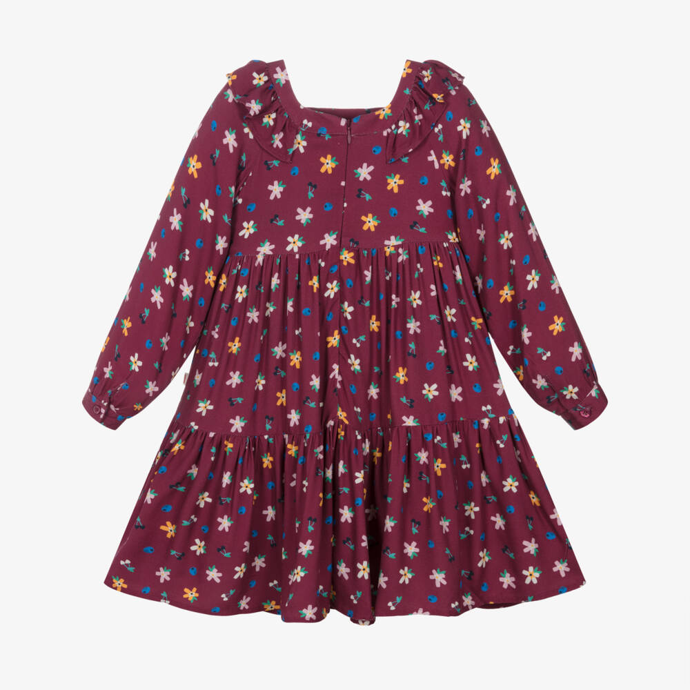 Catimini-Girls Burgundy Floral Long Sleeve Dress | Childrensalon Outlet