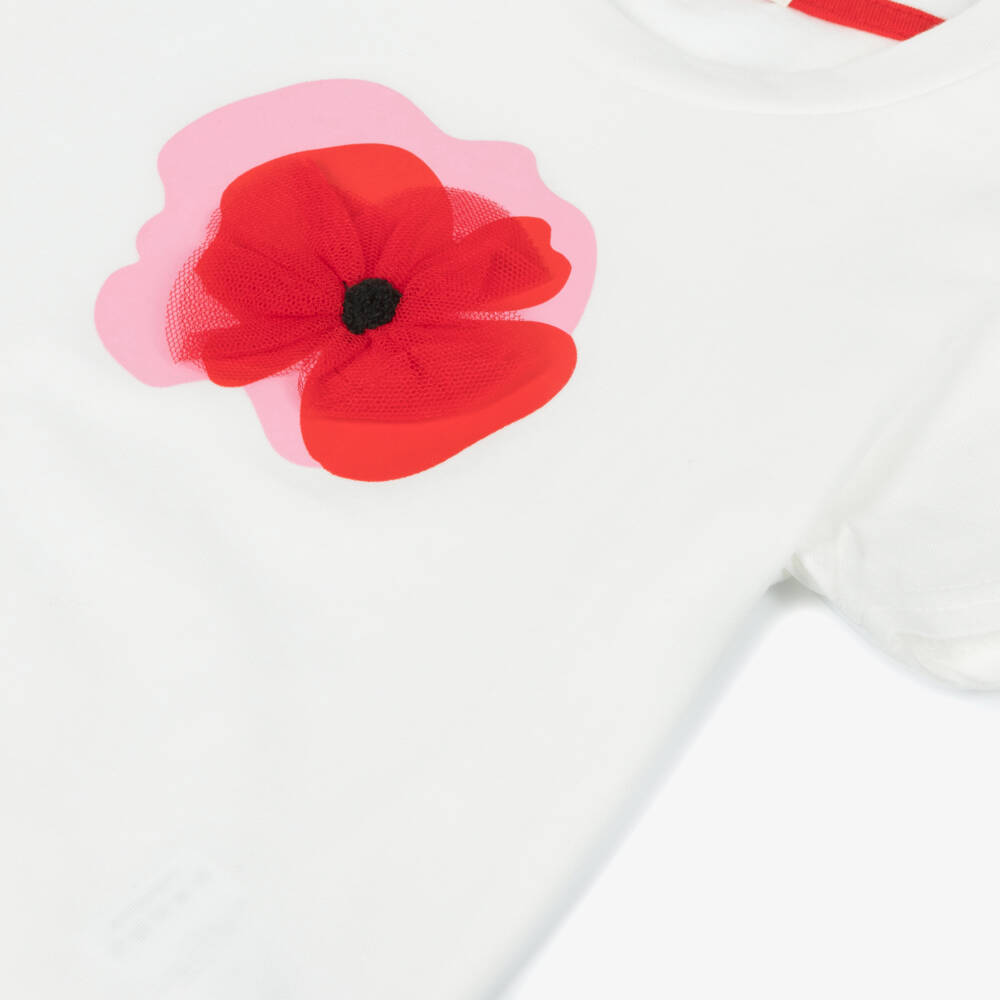Catimini-Girls Cream Blossom Cotton Tee | Childrensalon Outlet
