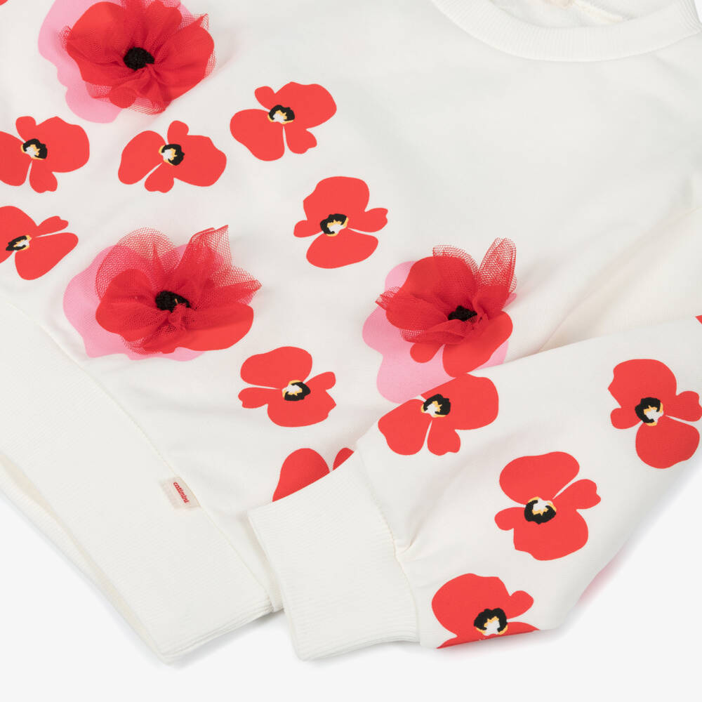 Catimini-بلوزة قطنية كريمية بنقشة زهور للبنات | Childrensalon Outlet