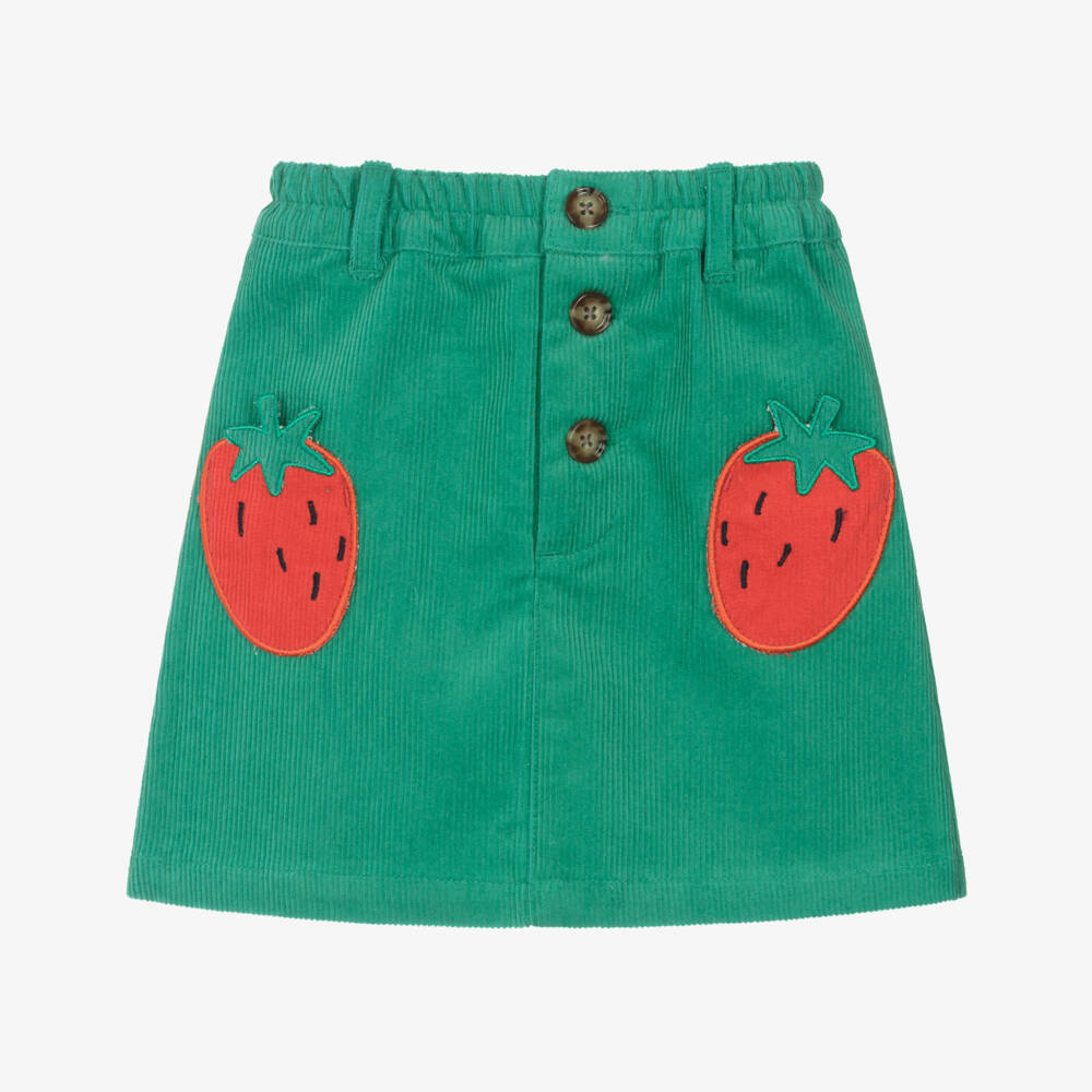 Catimini-Girls Green Corduroy Skirt with Strawberry Patch Pockets | Childrensalon Outlet