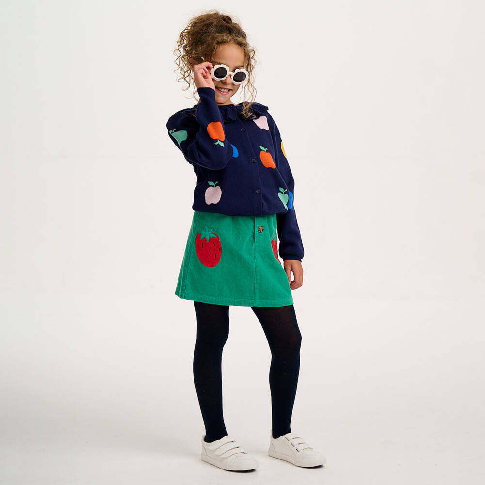 Catimini-Girls Green Corduroy Skirt with Strawberry Patch Pockets | Childrensalon Outlet