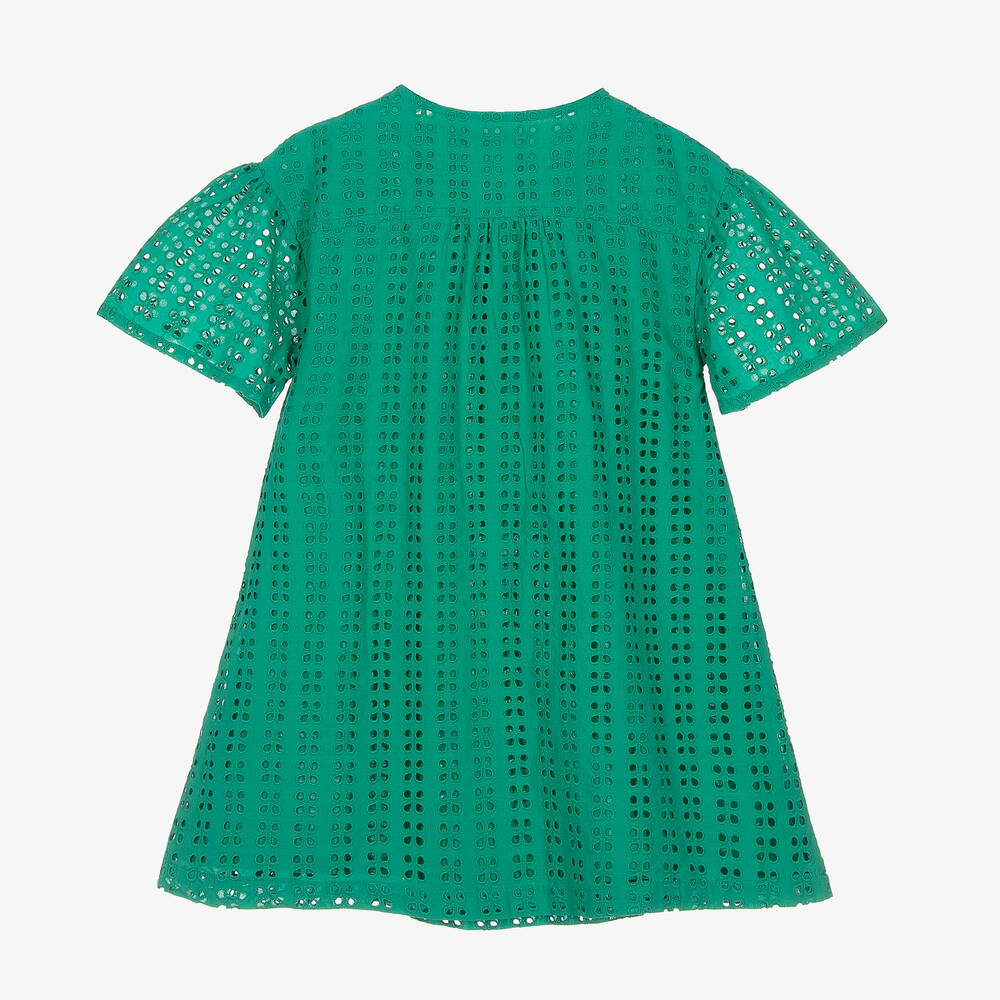 Catimini-Girls Green Cotton Cut Work Dress | Childrensalon Outlet