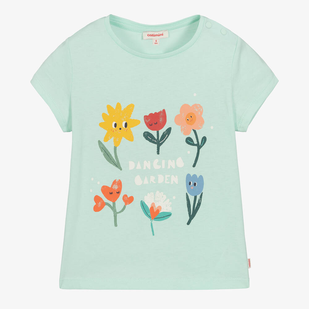 Catimini - Girls Green Cotton T-Shirt | Childrensalon