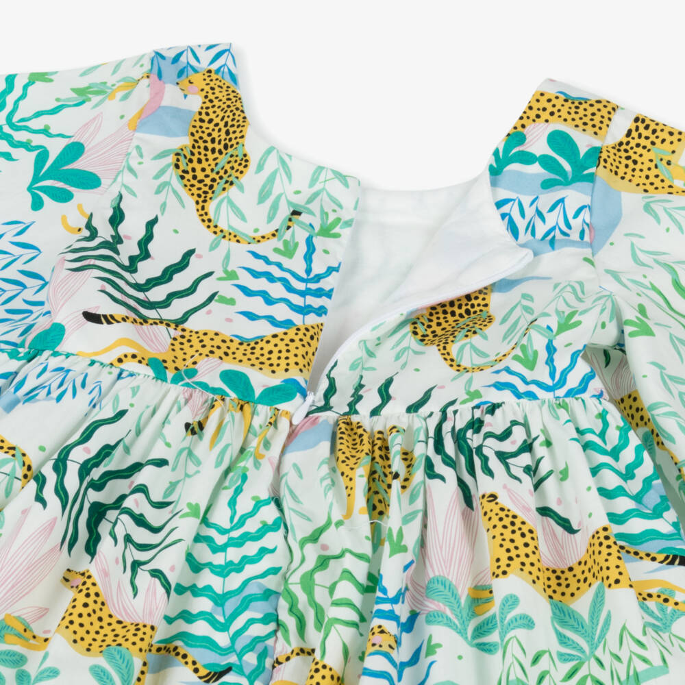 Catimini-فستان قطني أخضر بنقشة الغابة للبنات | Childrensalon Outlet