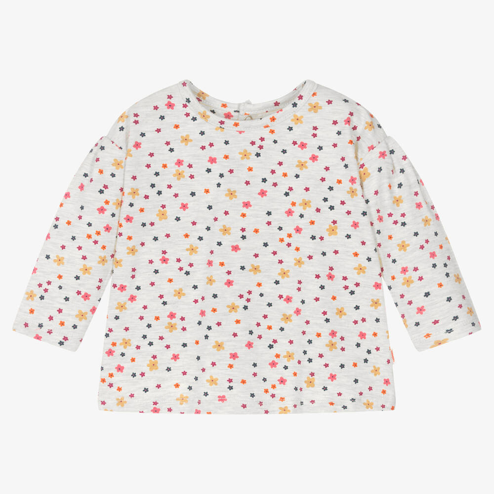 Catimini - Girls Grey Cotton Floral Top | Childrensalon