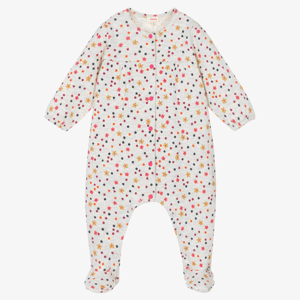 Catimini - Girls Grey Floral Babygrow | Childrensalon