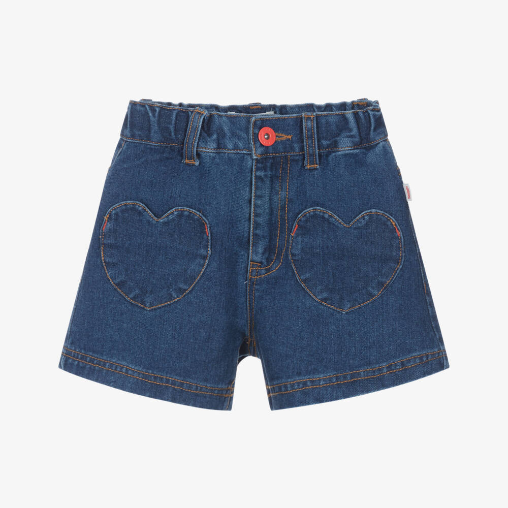 Catimini-Girls Heart-Accented Blue Denim Shorts | Childrensalon Outlet