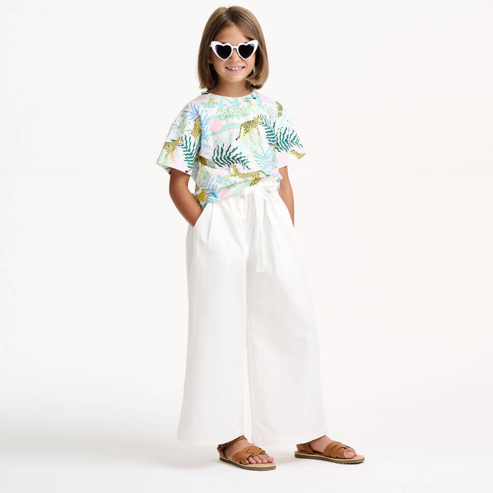Catimini-Girls Ivory Cotton Breezy Trousers | Childrensalon Outlet