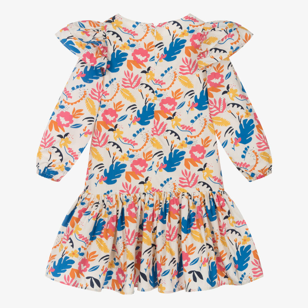 Catimini-Girls Ivory Cotton Dress with Colourful Floral Print | Childrensalon Outlet